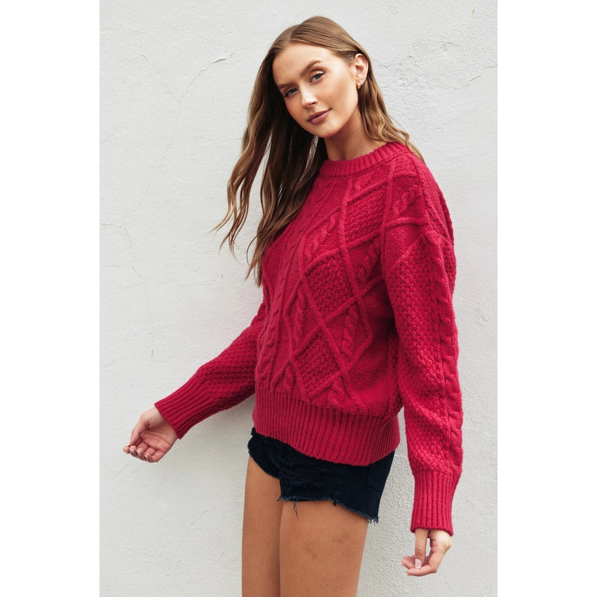 Chunky Cable Knit Sweater JAZZY ROSE-Sweater-Dress Forum-S-JAZZY ROSE-Urbanheer