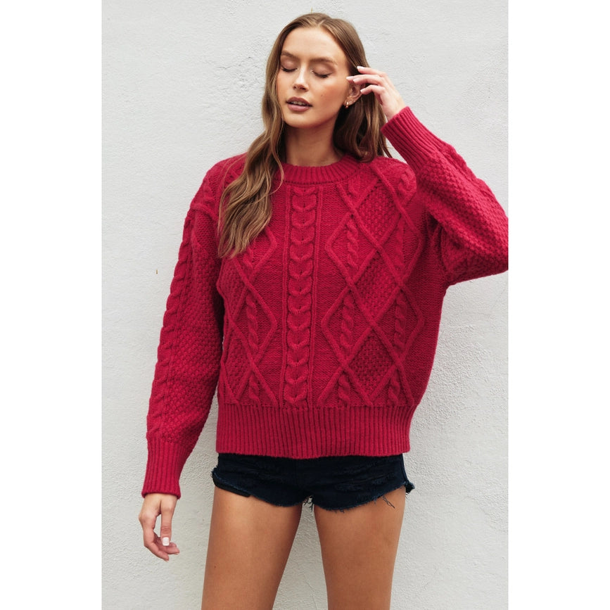 Chunky Cable Knit Sweater JAZZY ROSE-Sweater-Dress Forum-S-JAZZY ROSE-Urbanheer