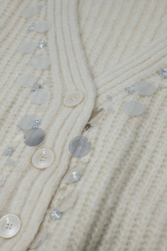 Chunky Knit Cardigan with Sequin Detail-Cardigan-Q2-One Size-White-Urbanheer