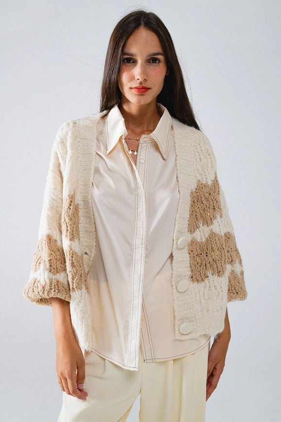 Chunky Knit Striped Cardigan with Sequin Details in Cream-Cardigan-Q2-OS-White-Urbanheer