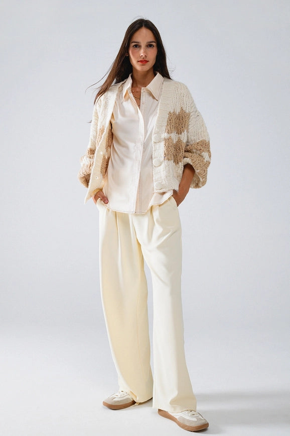 Chunky Knit Striped Cardigan with Sequin Details in Cream-Cardigan-Q2-OS-White-Urbanheer