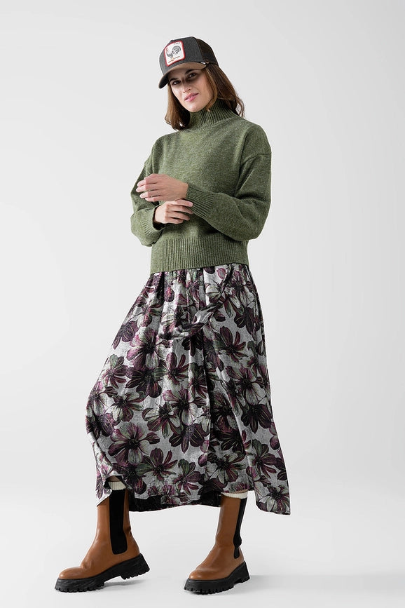 Chunky Knit Sweater in Green with Turtleneck-Sweater-Q2-S-Green-Urbanheer