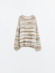 Chunky-Knit Sweater with Marled Design in Beige