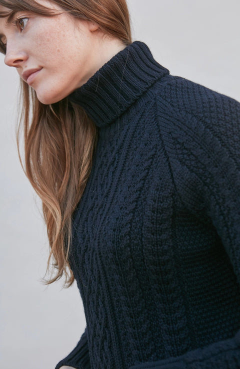 Chunky Merino Roll Neck Cable Jumper