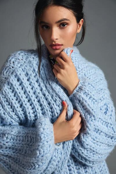 Chunky Oversized Knit Cardigan-Cardigan-SAACHI-Blue-Urbanheer