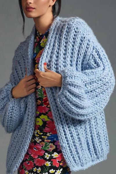 Chunky Oversized Knit Cardigan-Cardigan-SAACHI-Blue-Urbanheer