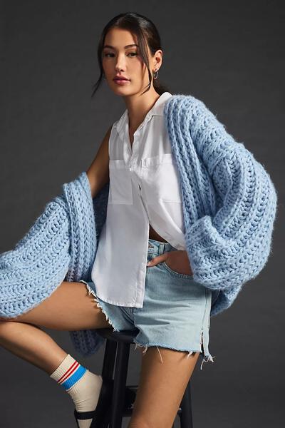 Chunky Oversized Knit Cardigan-Cardigan-SAACHI-Blue-Urbanheer