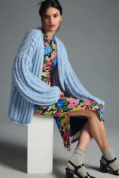 Chunky Oversized Knit Cardigan-Cardigan-SAACHI-Blue-Urbanheer