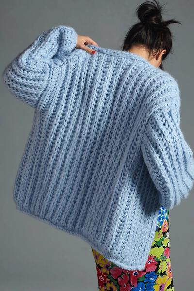 Chunky Oversized Knit Cardigan-Cardigan-SAACHI-Blue-Urbanheer