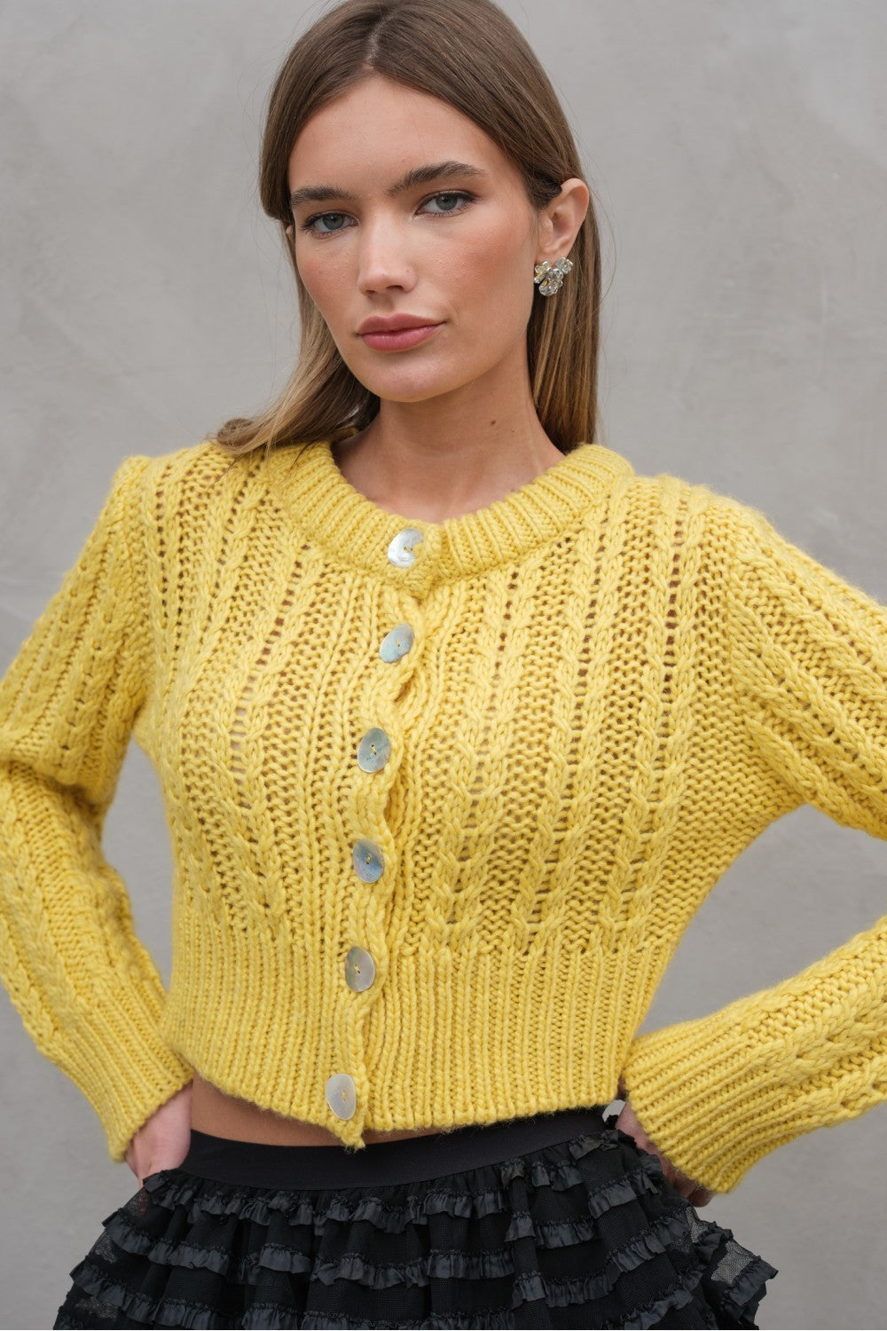 Chunky Wool Cardigan in Yellow