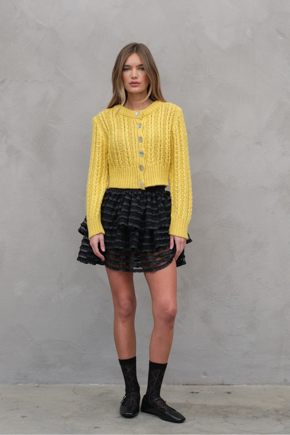 Chunky Wool Cardigan in Yellow