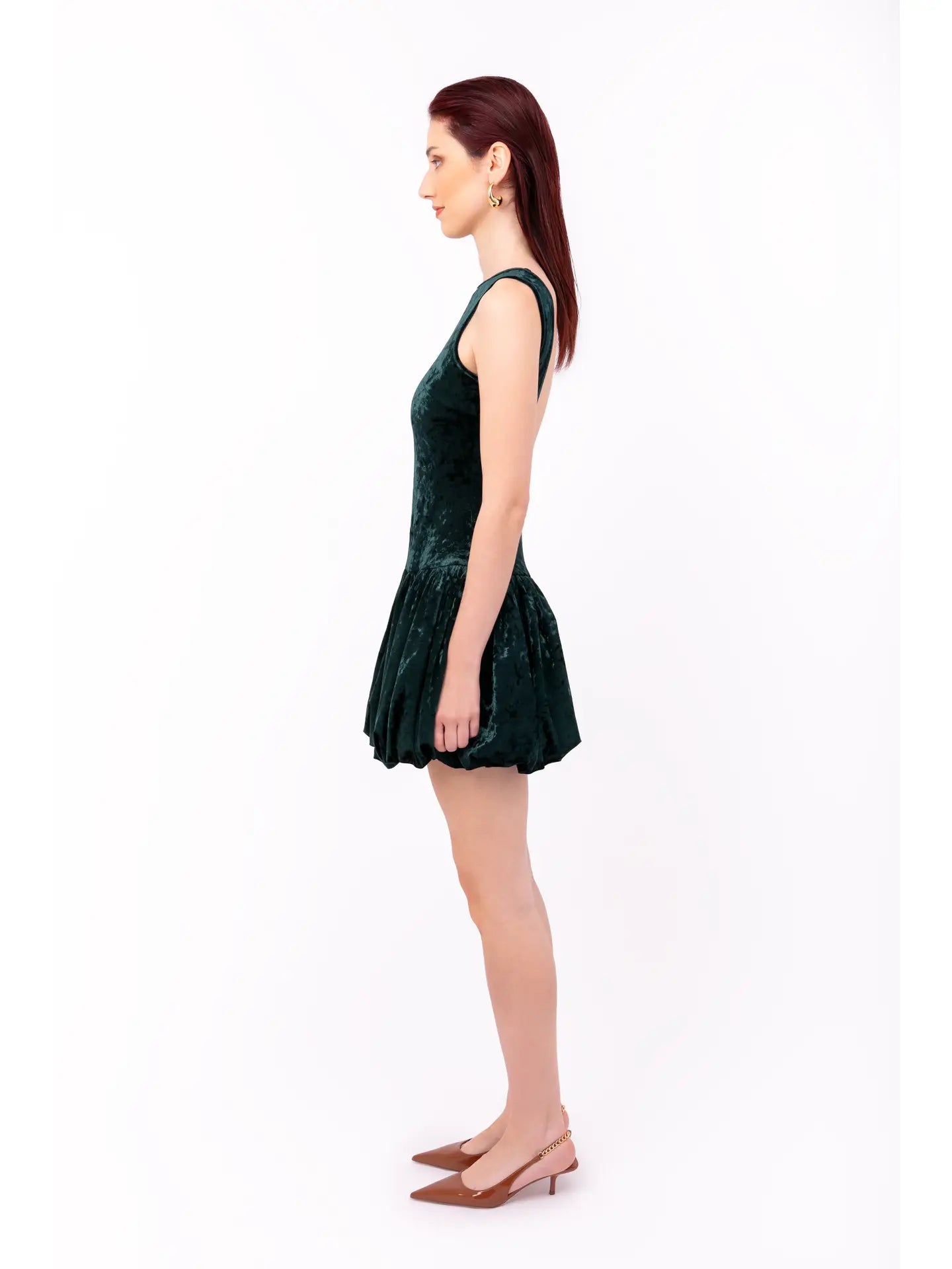 Ciara Emerald Green Velvet Puffball Mini Dress