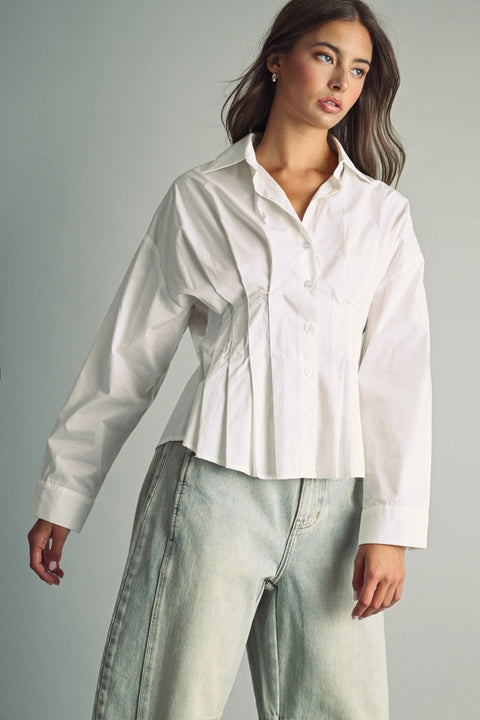 Cinched Pintuck Structured Blouse