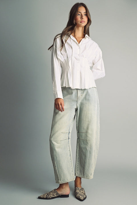Cinched Pintuck Structured Blouse