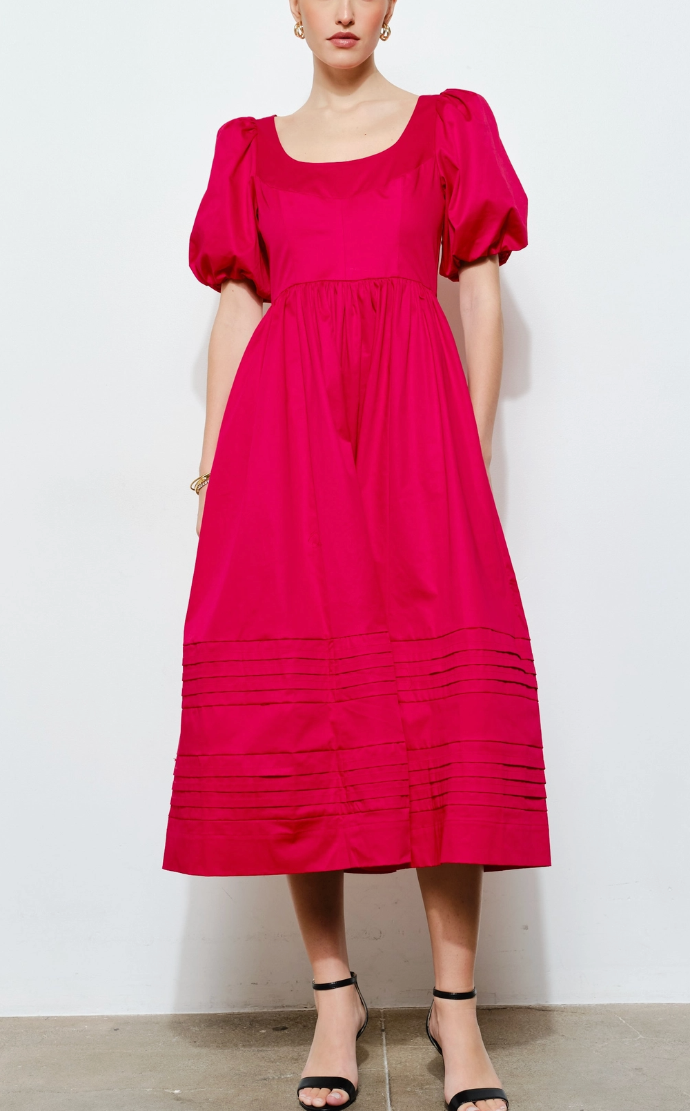 Classic Cotton Square Neck Smocked Midi Dress