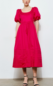 Classic Cotton Square Neck Smocked Midi Dress