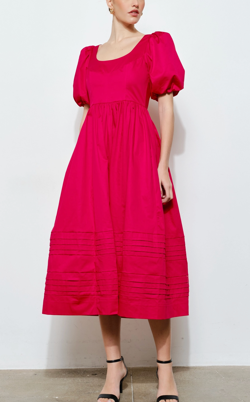 Classic Cotton Square Neck Smocked Midi Dress