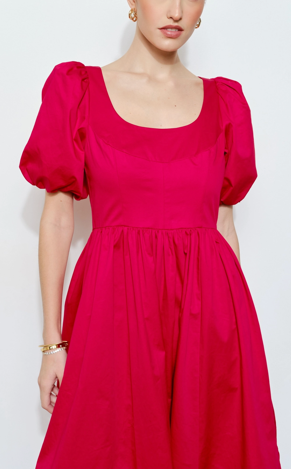 Classic Cotton Square Neck Smocked Midi Dress