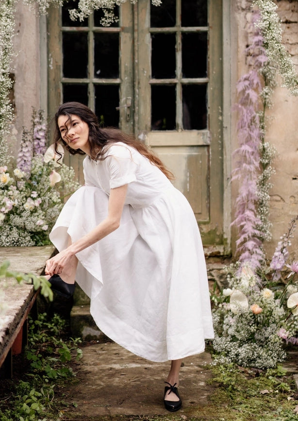 Classic Dress with Embroidered Meadow Collar, Short Sleeve-Dress-Son de Flor-S-Marsala Red-Urbanheer
