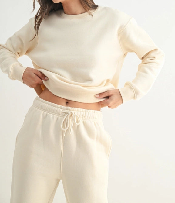 Classic Fit Fleece Sweatshirt PEARLED IVORY-Sweatshirt-Mono B-S-PEARLED IVORY-Urbanheer