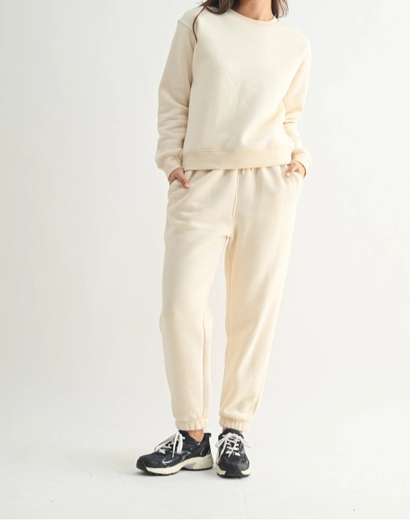 Classic Fit Fleece Sweatshirt PEARLED IVORY-Sweatshirt-Mono B-S-PEARLED IVORY-Urbanheer
