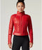 Genuine Leather Panel Classic Leather Mesh Moto Jacket - Haute Red with Lace Up Back