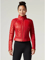 Classic Leather Mesh Moto Jacket - Haute Red