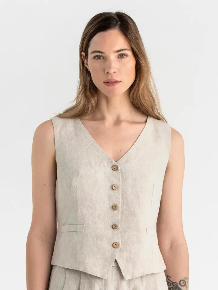 Classic Linen Vest Obidos in Natural Melange-Vest-MagicLinen-XS-Natural Melange-Urbanheer