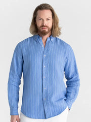 Classic Men's Linen Shirt Sintra in Blue Stripes-Shirt-MagicLinen-S-Blue stripes-Urbanheer