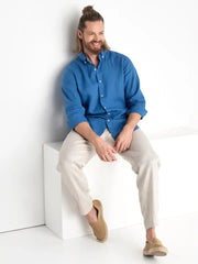 Classic Men's Linen Shirt Sintra in Cobalt Blue-Shirt-MagicLinen-S-Cobalt Blue-Urbanheer