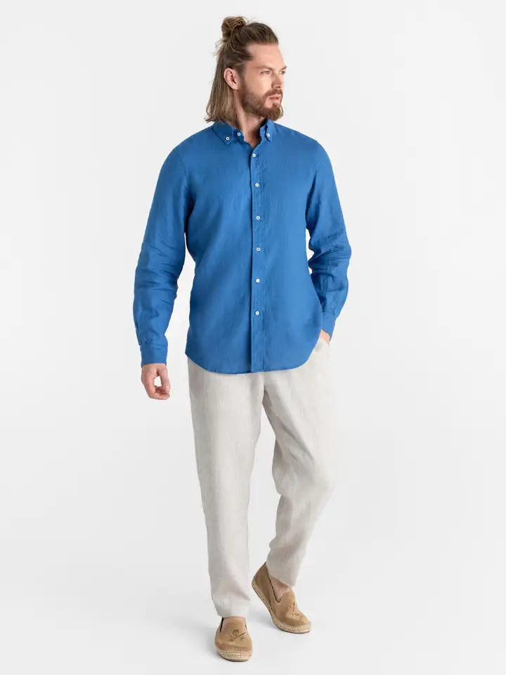 Classic Men's Linen Shirt Sintra in Cobalt Blue-Shirt-MagicLinen-S-Cobalt Blue-Urbanheer