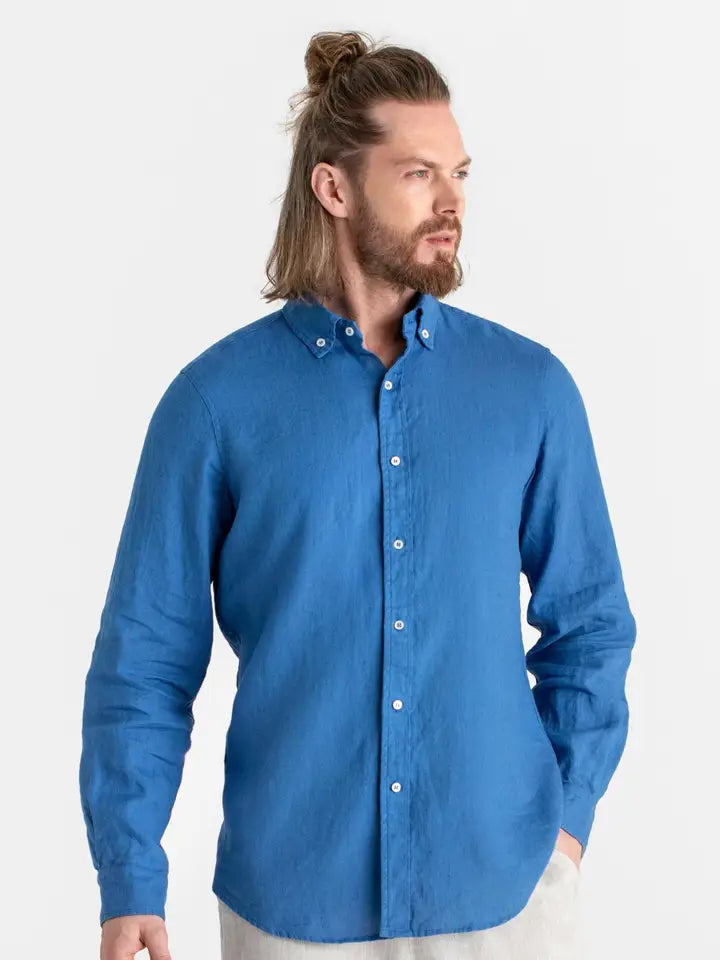 Classic Men's Linen Shirt Sintra in Cobalt Blue-Shirt-MagicLinen-S-Cobalt Blue-Urbanheer