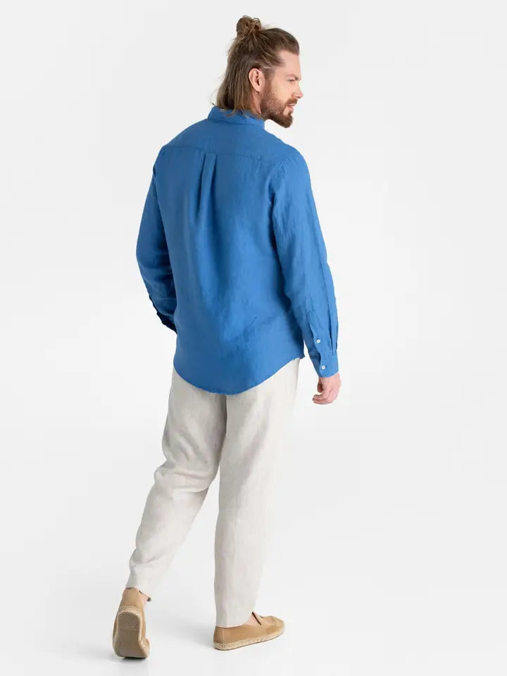 Classic Men's Linen Shirt Sintra in Cobalt Blue-Shirt-MagicLinen-S-Cobalt Blue-Urbanheer