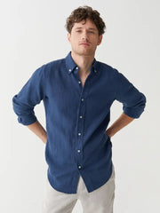 Classic Men's Linen Shirt Sintra in Deep Navy Blue-Shirt-MagicLinen-S-Deep Navy Blue-Urbanheer