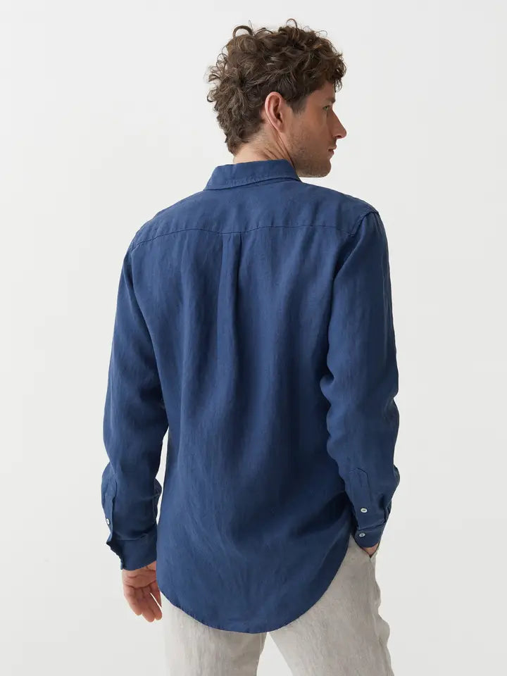 Classic Men's Linen Shirt Sintra in Deep Navy Blue-Shirt-MagicLinen-S-Deep Navy Blue-Urbanheer