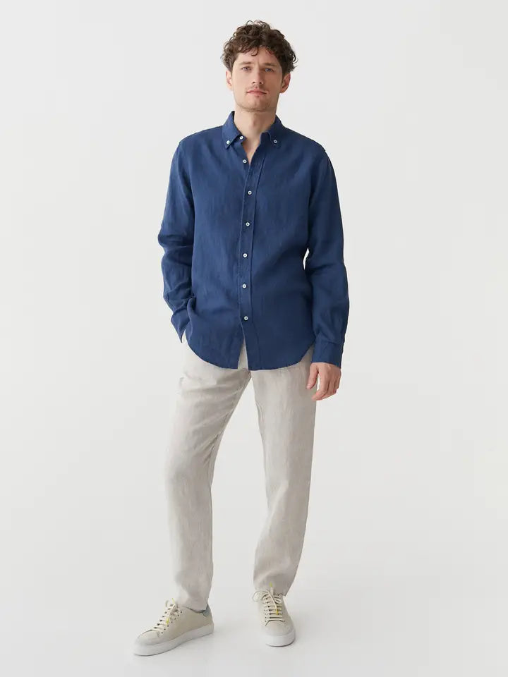 Classic Men's Linen Shirt Sintra in Deep Navy Blue-Shirt-MagicLinen-S-Deep Navy Blue-Urbanheer