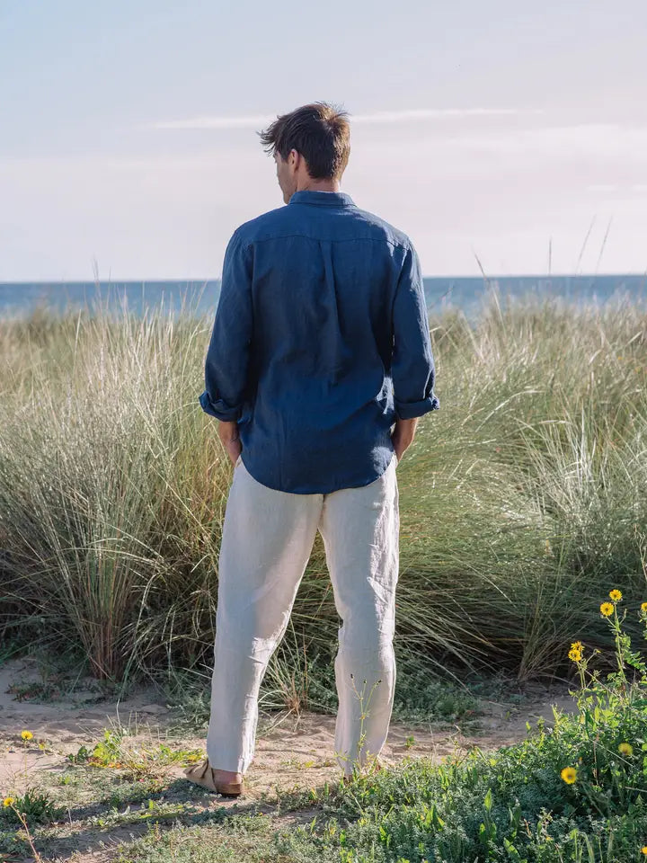 Classic Men's Linen Shirt Sintra in Deep Navy Blue-Shirt-MagicLinen-S-Deep Navy Blue-Urbanheer