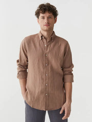 Classic Men's Linen Shirt Sintra in Pastel Brown-Shirt-MagicLinen-M-Pastel Brown-Urbanheer