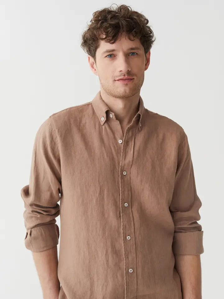 Classic Men's Linen Shirt Sintra in Pastel Brown-Shirt-MagicLinen-M-Pastel Brown-Urbanheer