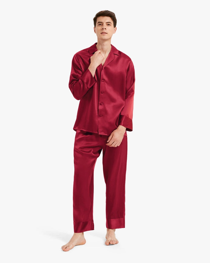Classic Silk Pajamas - For Men Claret-Pajamas-MommeSilk-XS-Claret-Urbanheer