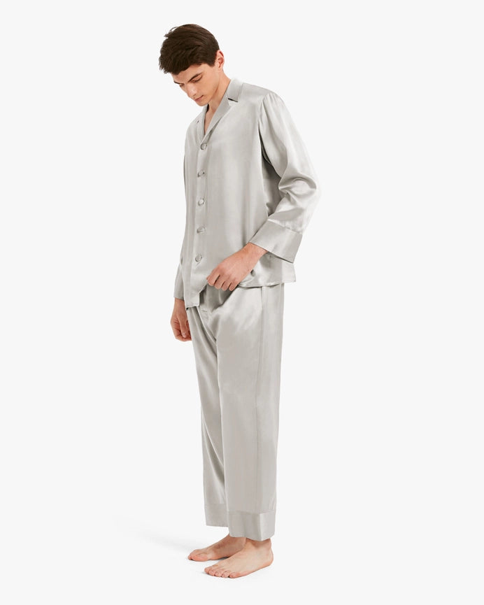 Classic Silk Pajamas - For Men Silver Gray-Pajamas-MommeSilk-XS-Urbanheer