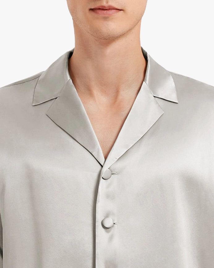 Classic Silk Pajamas - For Men Silver Gray-Pajamas-MommeSilk-XS-Urbanheer