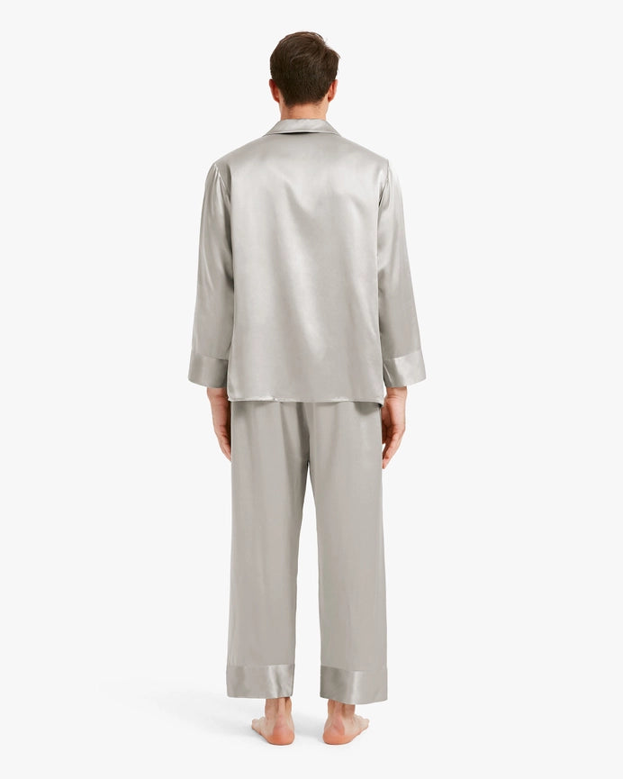 Classic Silk Pajamas - For Men Silver Gray-Pajamas-MommeSilk-XS-Urbanheer