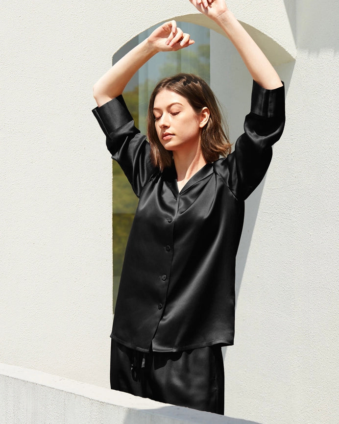 Classic Silk Pajamas - For Women Black-Pajamas-MommeSilk-XS-Black-Urbanheer