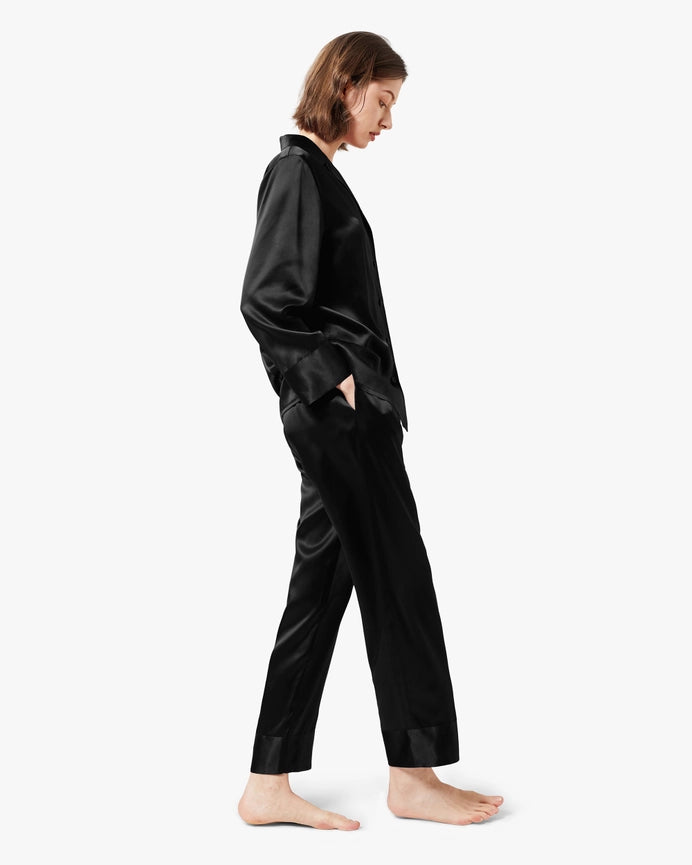 Classic Silk Pajamas - For Women Black-Pajamas-MommeSilk-XS-Black-Urbanheer