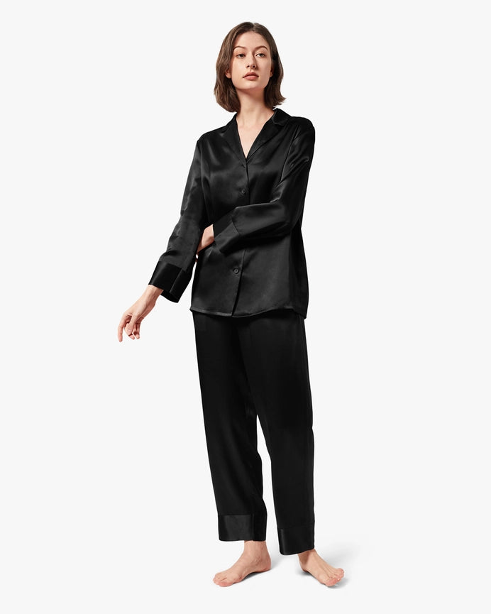 Classic Silk Pajamas - For Women Black-Pajamas-MommeSilk-XS-Black-Urbanheer