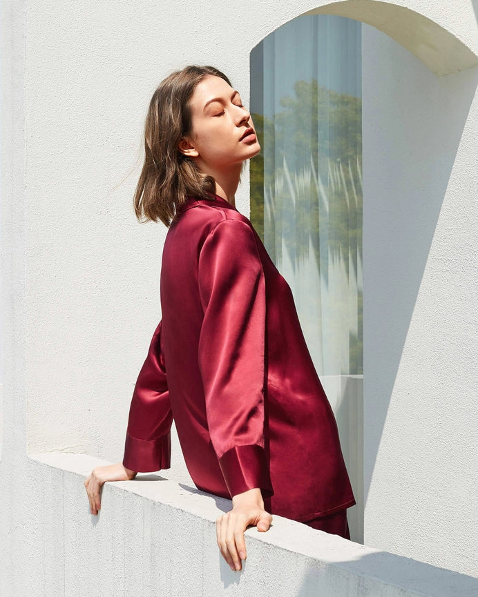 Classic Silk Pajamas - For Women Claret-Pajamas-MommeSilk-XS-Claret-Urbanheer