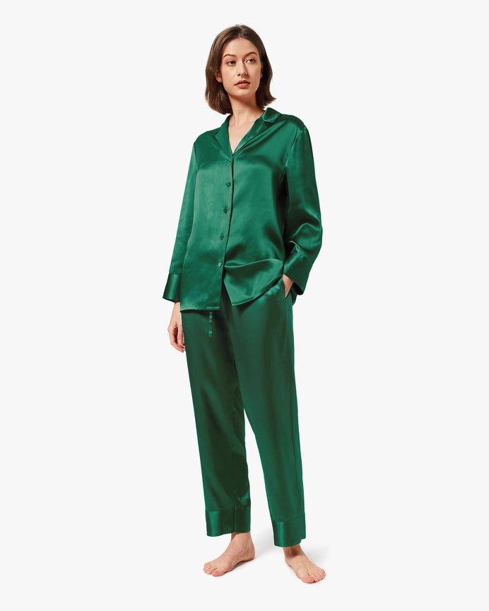 Classic Silk Pajamas - For Women Emerald Green-Pajamas-MommeSilk-XS-Emerald Green-Urbanheer