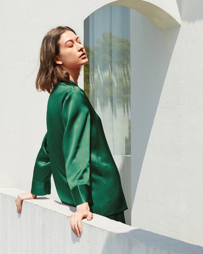 Classic Silk Pajamas - For Women Emerald Green-Pajamas-MommeSilk-XS-Emerald Green-Urbanheer