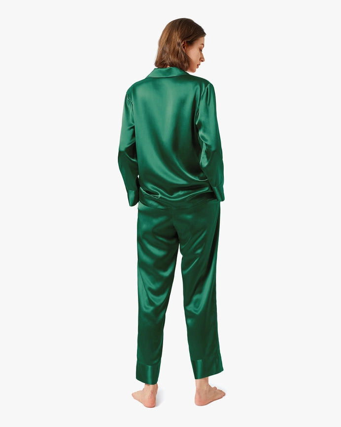 Classic Silk Pajamas - For Women Emerald Green-Pajamas-MommeSilk-XS-Emerald Green-Urbanheer